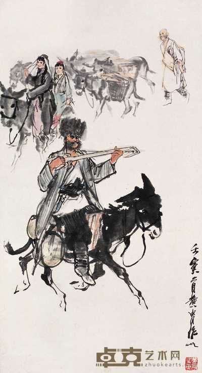 黄胄 1962年作 赶集 立轴 86×48cm